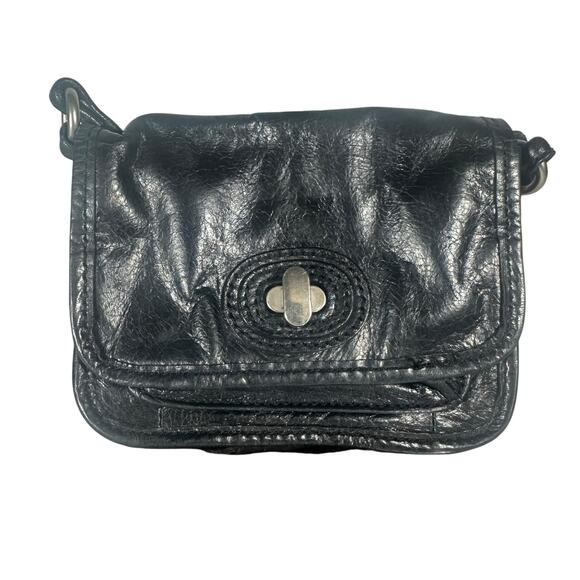 Fossil Black Leather Small Crossbody Bag Adjustable Strap Vintage Turn Lock - Picture 1 of 8